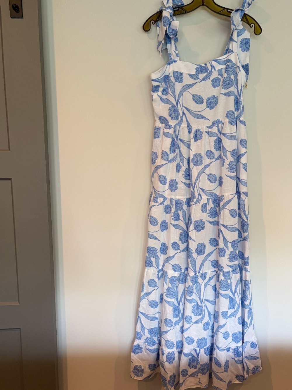 Blue and White Bow Maxi Dress